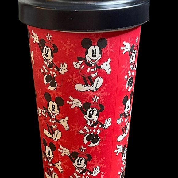 Disney Christmas Mickey and Minnie Mouse Bamboo Travel Mug, Red, Holiday NEW - Picture 1 of 11